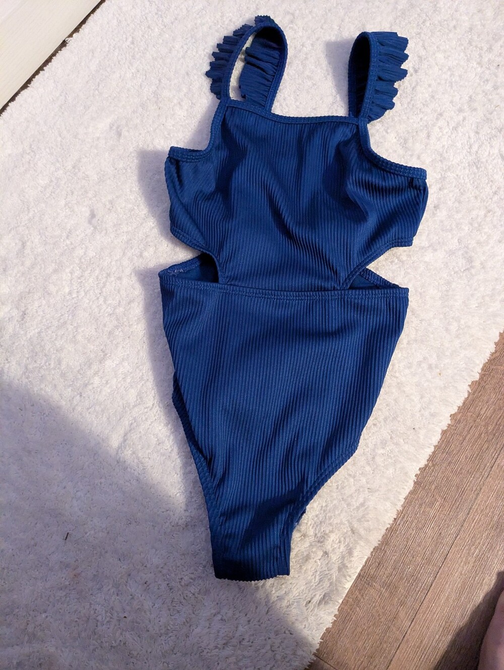 wonder nation Navy Blue Ribbed Cutout One-Piece Swimsuit with Ruffle Straps